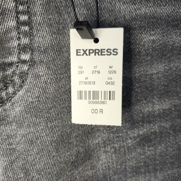 Express NWT 00R Curvy High Waist Washed Black Skinny Jeans Raw Hem Stretch - Picture 4 of 13